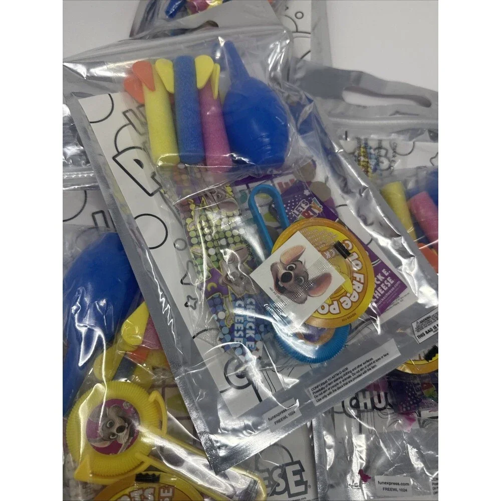 Chuck E. Cheese Let's Party Goody Bag Sealed Birthday Party Favors 4 Bag Lot NEW